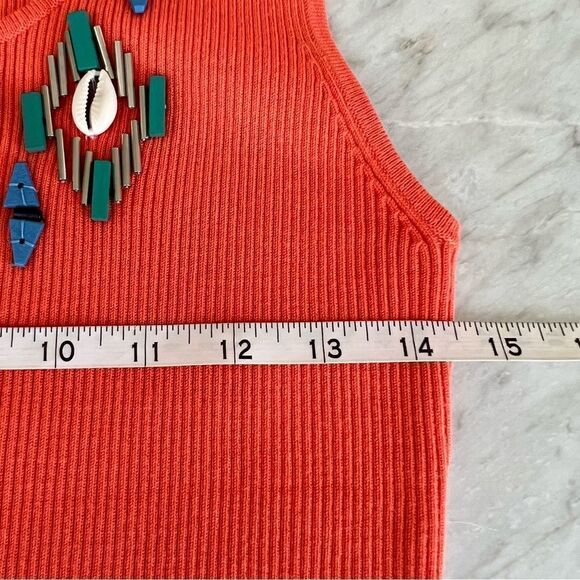 Ruby Rd womens petite ribbed knit orange stretch top beaded size PL. - Picture 4 of 6